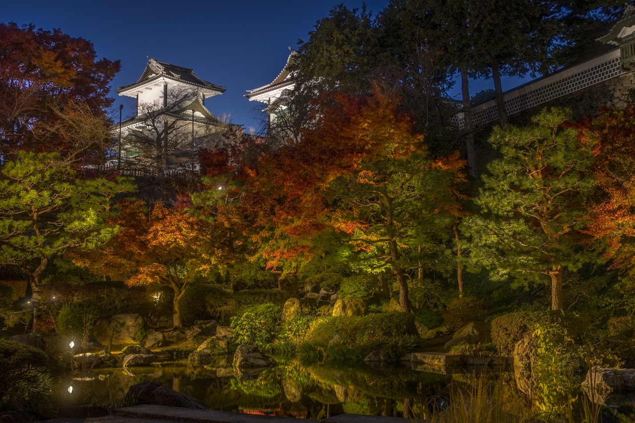 ライトアップされた紅葉と石川門
